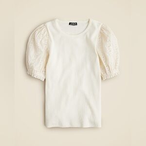 J. Crew Cream Puff Sleeve Ribbed Top